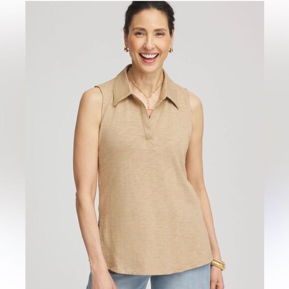 EXCELLENT CONDITION VINTAGE WOMEN’S MEDIUM SLEEVELESS COLLARED COTTON TOP - Picture 1 of 6